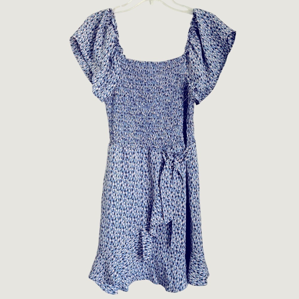 Melrose & Market Blue Leopard Print Smocked Fit & Flare Mini Dress Large